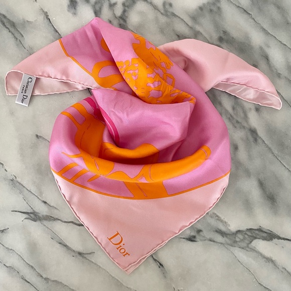 DIOR Square Silk Twill Scarf - Orange and Pink - Picture 2 of 5
